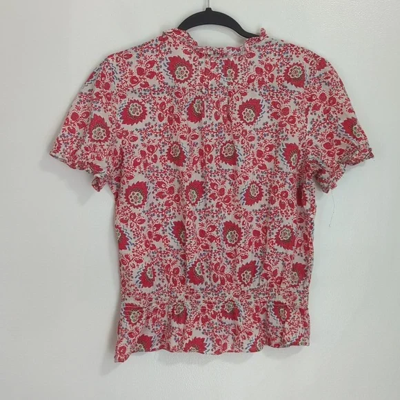 LRL Ralph Lauren Jeans Co. Red White Floral Cotton Shirt Sleeve Ruffle Top M - Picture 6 of 6